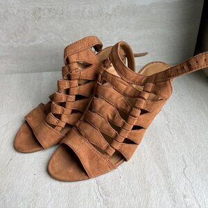 Franco Sarto Rust Orange Tan Brown OpenToe Heel Sandals size 6